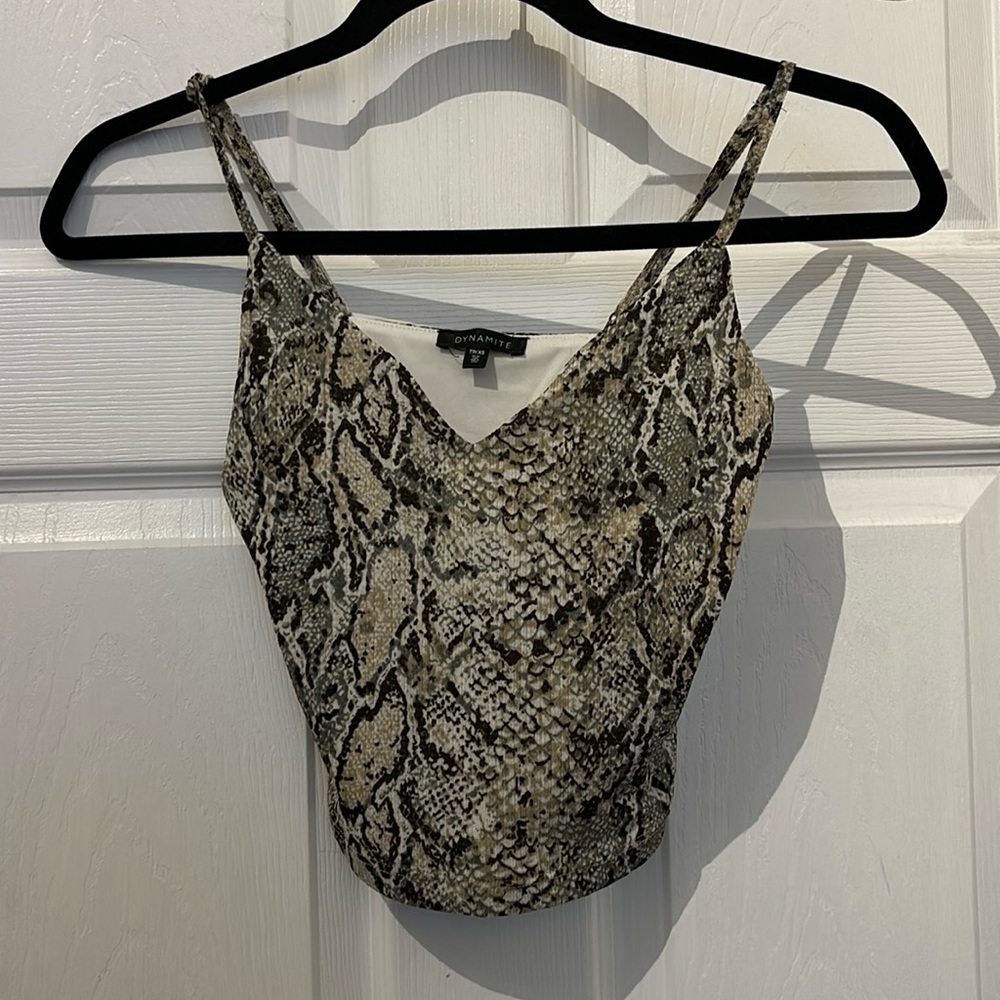 Dynamite snakeskin print cropped double lined tank top‎ with adjustable straps